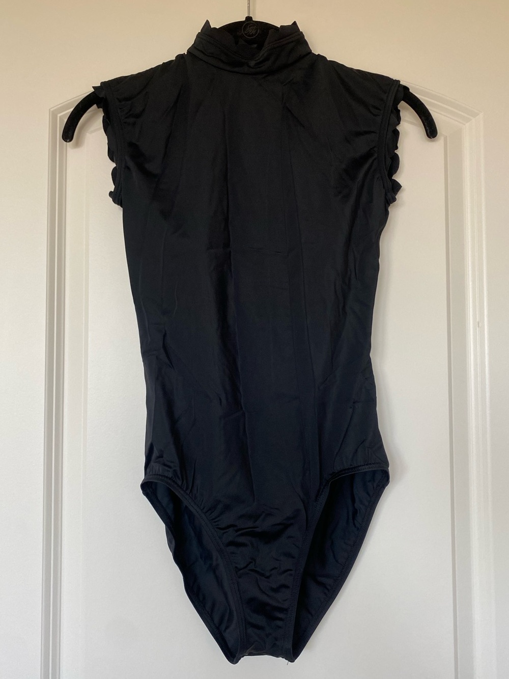 Balera High Neck Ruffle Neck & Sleeves Black Leotard SA